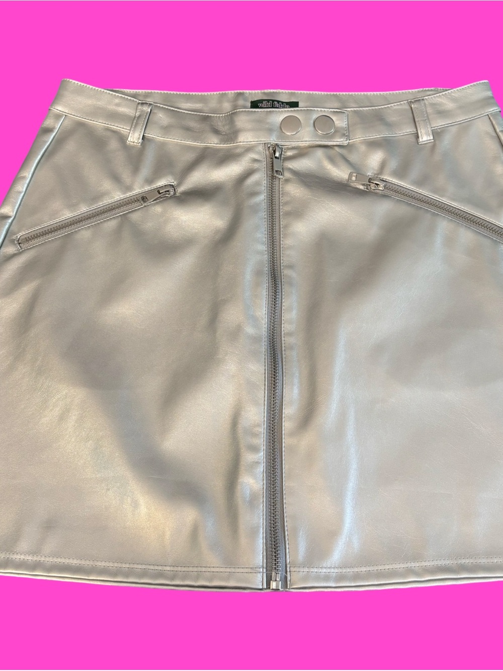 wild fable Silver Faux Leather Zip-Front Mini Skirt